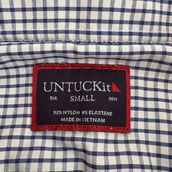 UNTUCKit De Bortoli Mens Shirt Short Sleeve White Blue Check Nylon‎ S Reg Fit - Picture 4 of 8